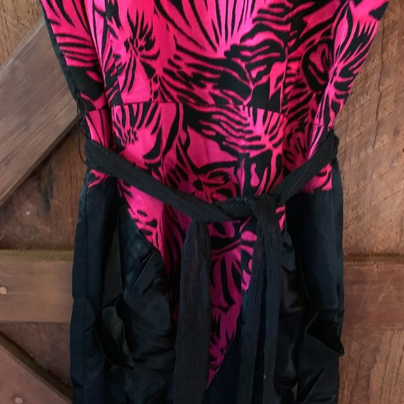 FAB 80s Pink Black Tropical Structural Midi Dress - Picture 4 of 7
